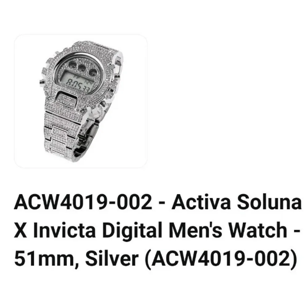 Activa Soluna X‎ Invicta Digital Men's Watch 51mm Silver Bling Rhinestone